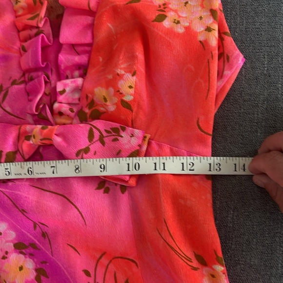 VTG Mildred's Hawaii Aloha Dress Barkcloth Dogwood Floral Ruffled Bow 60s 70s - Picture 13 of 14